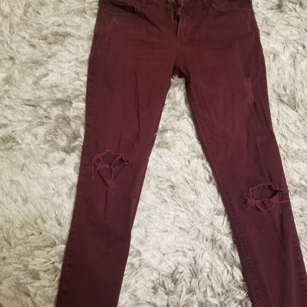 Express Burgundy Distressed Jean's in Size 4